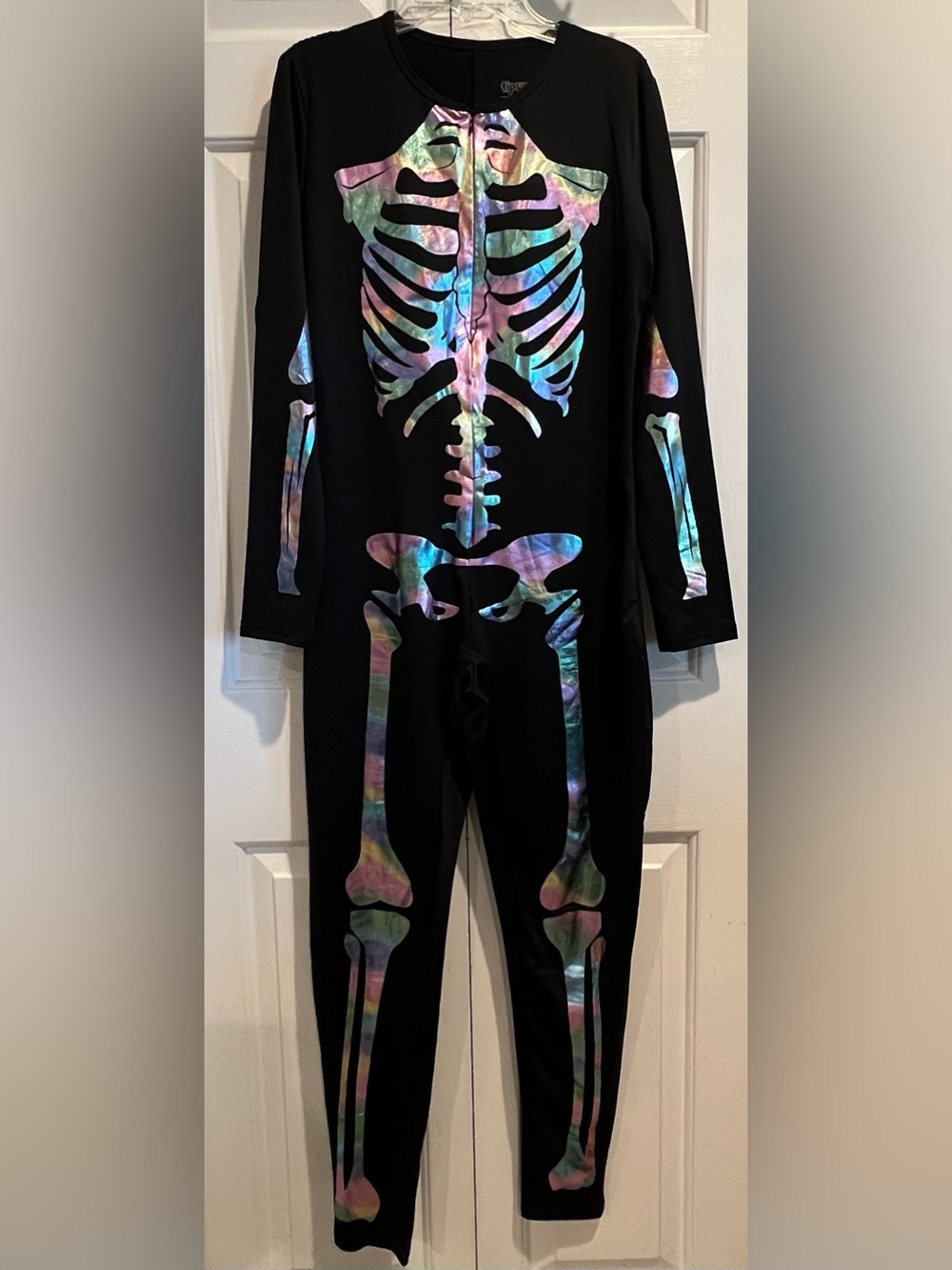 Iridescent Skeleton Black Jumpsuit Onesie, Colorful
